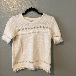 J Crew White Textured Short Sleeve Top